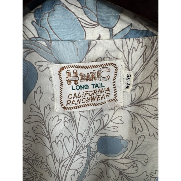 VTG H Bar C Ranchwear Blue Floral Pearl Snap Shirt Long‎ Tail Men’s 16.5 / 35 - Picture 3 of 7